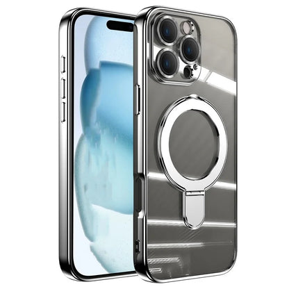 For iPhone 16 Pro Magnetic Case Electroplating Kickstand TPU Phone Cover