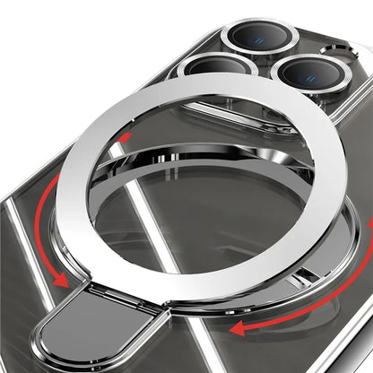 For iPhone 16 Pro Magnetic Case Electroplating Kickstand TPU Phone Cover