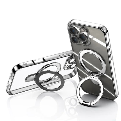 For iPhone 16 Pro Magnetic Case Electroplating Kickstand TPU Phone Cover