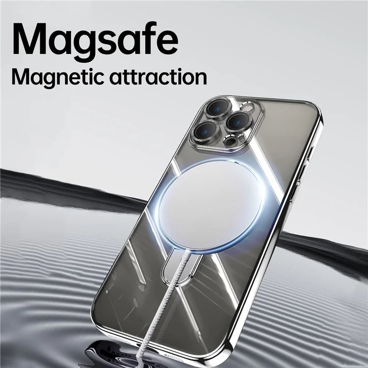 For iPhone 16 Pro Magnetic Case Electroplating Kickstand TPU Phone Cover