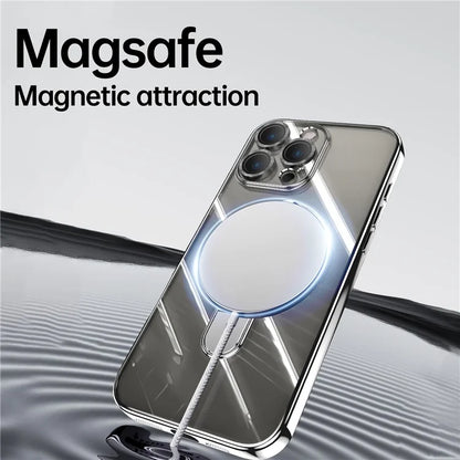 For iPhone 16 Pro Magnetic Case Electroplating Kickstand TPU Phone Cover