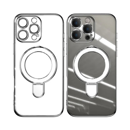 For iPhone 16 Pro Magnetic Case Electroplating Kickstand TPU Phone Cover