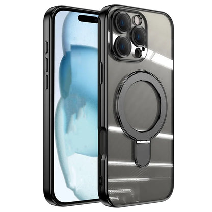 For iPhone 16 Pro Magnetic Case Electroplating Kickstand TPU Phone Cover