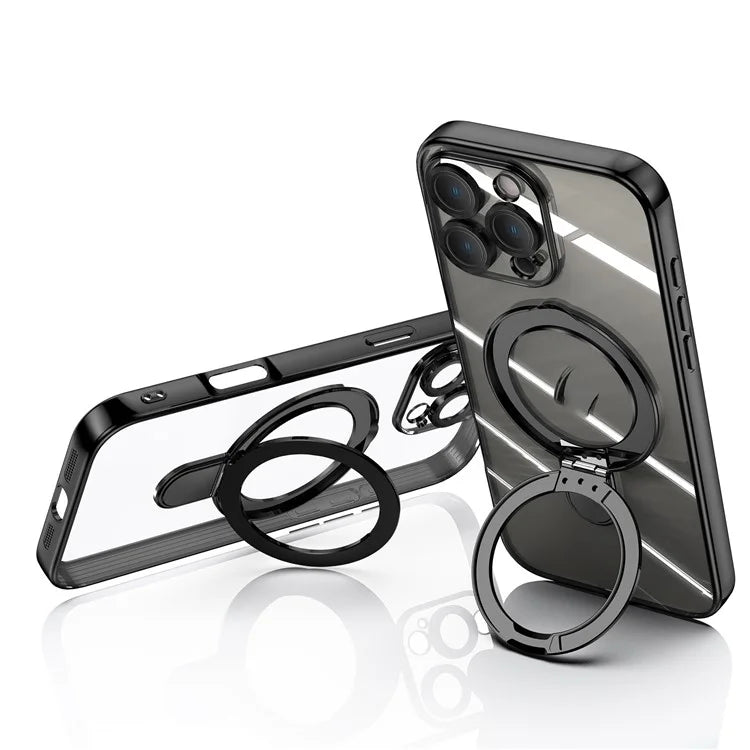 For iPhone 16 Pro Magnetic Case Electroplating Kickstand TPU Phone Cover