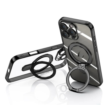 For iPhone 16 Pro Magnetic Case Electroplating Kickstand TPU Phone Cover