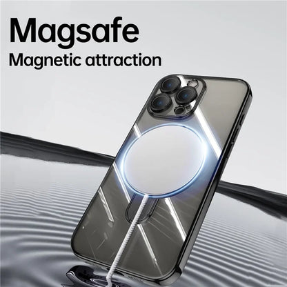 For iPhone 16 Pro Magnetic Case Electroplating Kickstand TPU Phone Cover