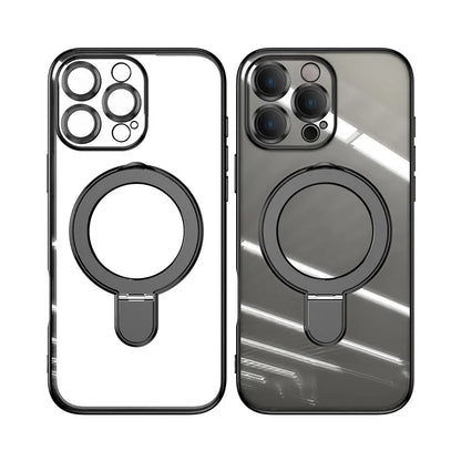 For iPhone 16 Pro Magnetic Case Electroplating Kickstand TPU Phone Cover