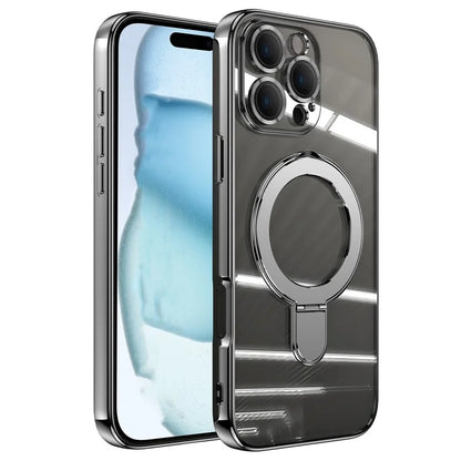 For iPhone 16 Pro Magnetic Case Electroplating Kickstand TPU Phone Cover