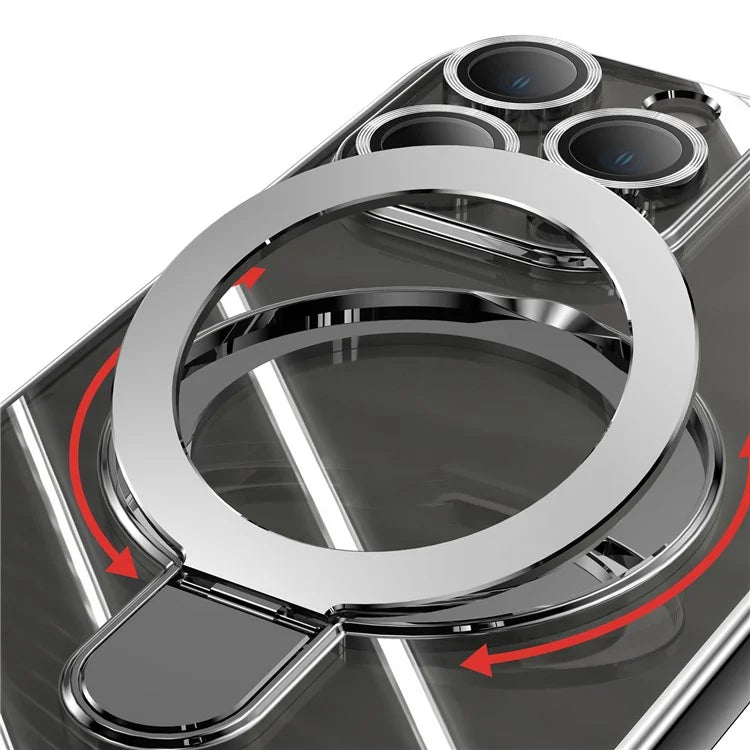 For iPhone 16 Pro Magnetic Case Electroplating Kickstand TPU Phone Cover