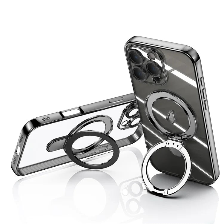For iPhone 16 Pro Magnetic Case Electroplating Kickstand TPU Phone Cover