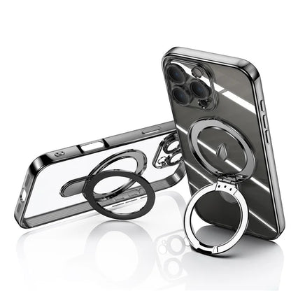 For iPhone 16 Pro Magnetic Case Electroplating Kickstand TPU Phone Cover