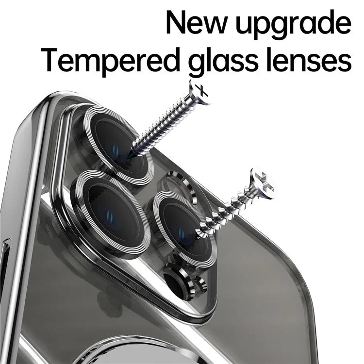 For iPhone 16 Pro Magnetic Case Electroplating Kickstand TPU Phone Cover