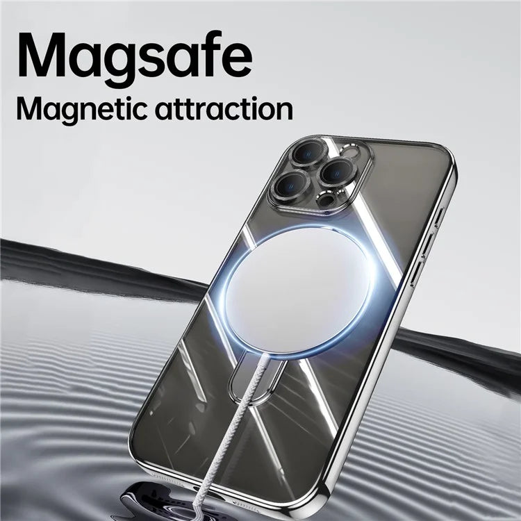 For iPhone 16 Pro Magnetic Case Electroplating Kickstand TPU Phone Cover