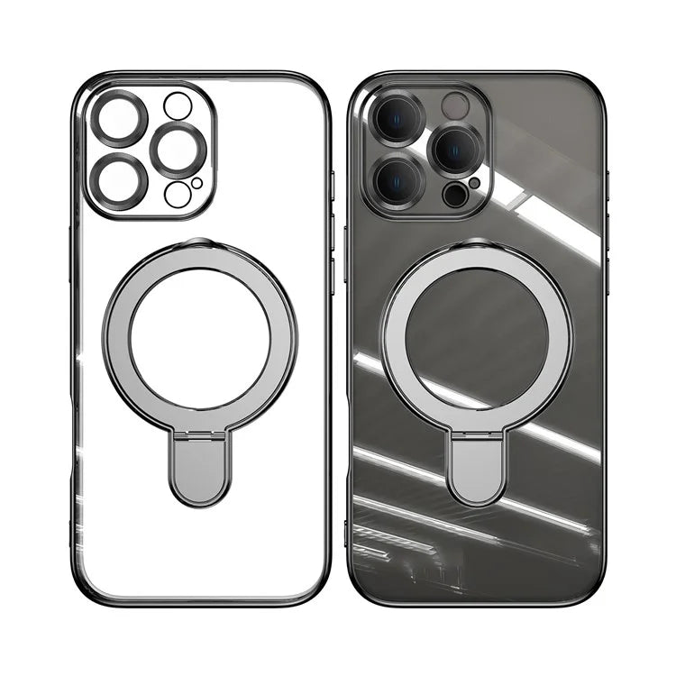 For iPhone 16 Pro Magnetic Case Electroplating Kickstand TPU Phone Cover