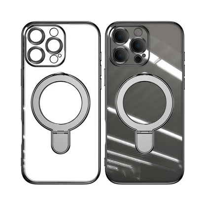 For iPhone 16 Pro Magnetic Case Electroplating Kickstand TPU Phone Cover