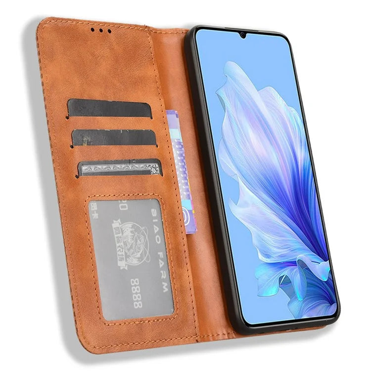For Oukitel C50 Leather Case Wallet Stand Retro Texture Phone Cover