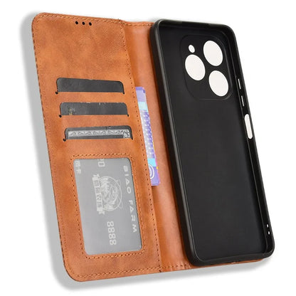 For Oukitel C50 Leather Case Wallet Stand Retro Texture Phone Cover
