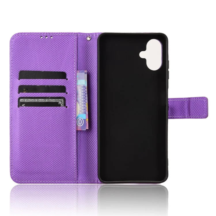 For Samsung Galaxy A06 Case PU Leather Diamond Texture Wallet Phone Cover