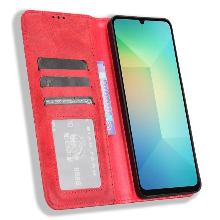 For Samsung Galaxy A06 Leather Case Wallet Stand Retro Texture Phone Cover