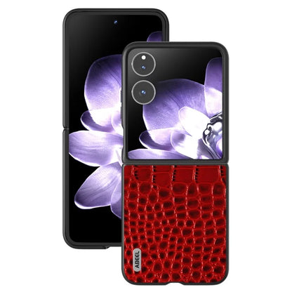 ABEEL For Xiaomi Mix Flip 5G Case Genuine Cow Leather Back Phone Cover Crocodile Texture