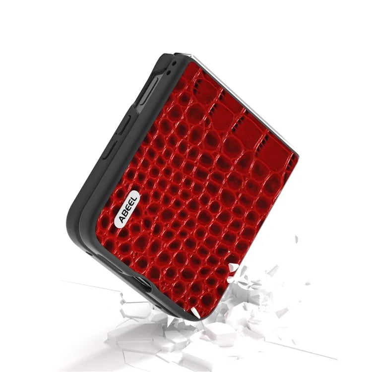 ABEEL For Xiaomi Mix Flip 5G Case Genuine Cow Leather Back Phone Cover Crocodile Texture