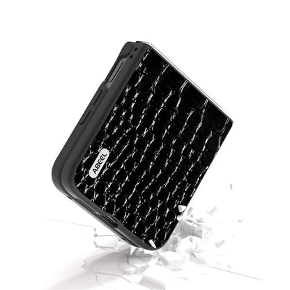 ABEEL For Xiaomi Mix Flip 5G Case Genuine Cow Leather Back Phone Cover Crocodile Texture