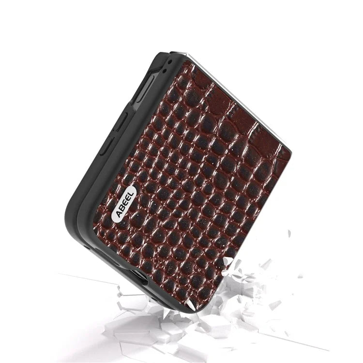 ABEEL For Xiaomi Mix Flip 5G Case Genuine Cow Leather Back Phone Cover Crocodile Texture