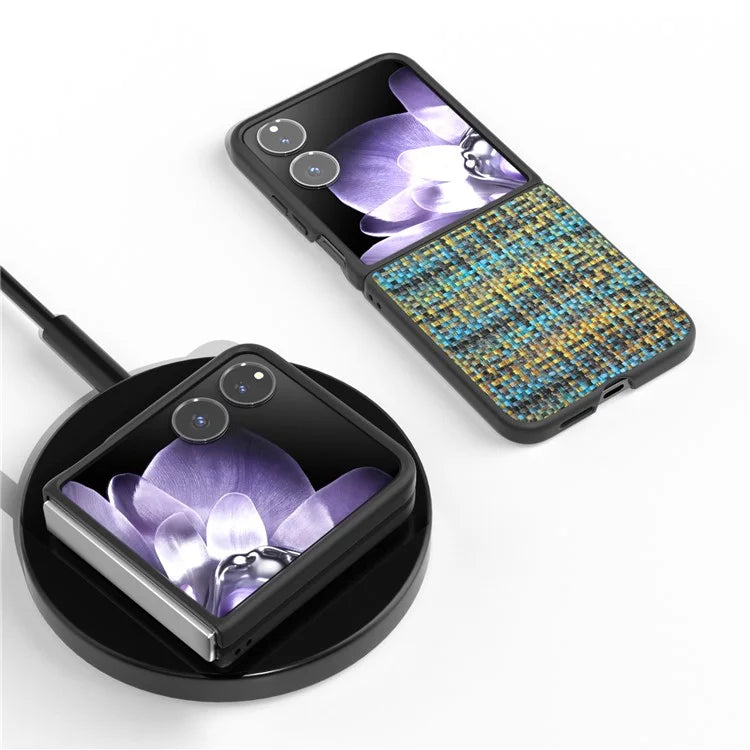 For Xiaomi Mix Flip 5G Case Leather+PC Phone Cover Plaid Texture