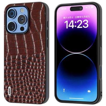 ABEEL For iPhone 16 Pro Max Case Genuine Cow Leather Back Phone Cover Crocodile Texture