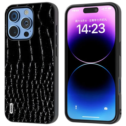 ABEEL For iPhone 16 Pro Case Genuine Cow Leather Back Phone Cover Crocodile Texture