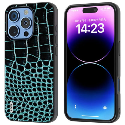 ABEEL For iPhone 16 Pro Case Genuine Cow Leather Back Phone Cover Crocodile Texture