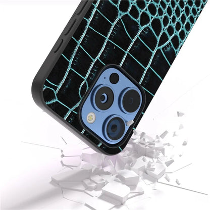 ABEEL For iPhone 16 Pro Case Genuine Cow Leather Back Phone Cover Crocodile Texture