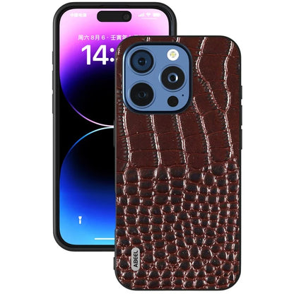 ABEEL For iPhone 16 Pro Case Genuine Cow Leather Back Phone Cover Crocodile Texture