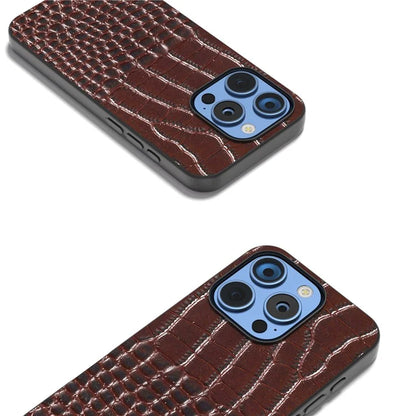 ABEEL For iPhone 16 Pro Case Genuine Cow Leather Back Phone Cover Crocodile Texture