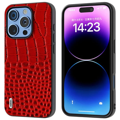 ABEEL For iPhone 16 Pro Case Genuine Cow Leather Back Phone Cover Crocodile Texture