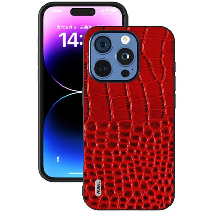 ABEEL For iPhone 16 Pro Case Genuine Cow Leather Back Phone Cover Crocodile Texture