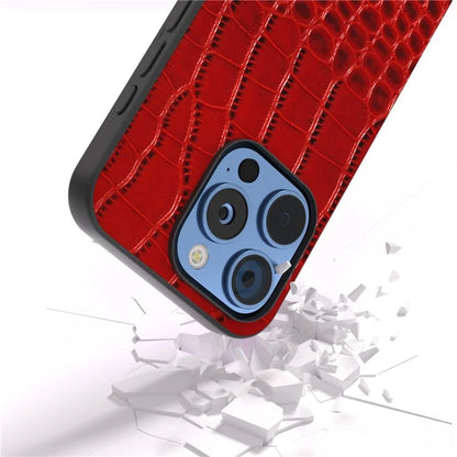 ABEEL For iPhone 16 Pro Case Genuine Cow Leather Back Phone Cover Crocodile Texture