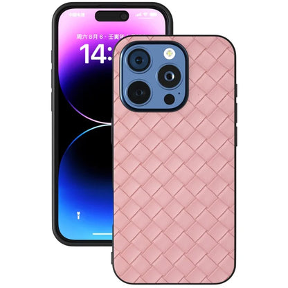For iPhone 16 Pro Case Woven Texture PU Leather Coated PC+TPU Mobile Phone Cover