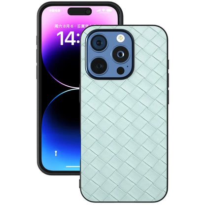 For iPhone 16 Pro Case Woven Texture PU Leather Coated PC+TPU Mobile Phone Cover