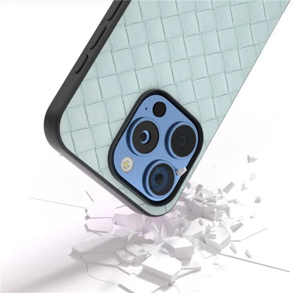 For iPhone 16 Pro Case Woven Texture PU Leather Coated PC+TPU Mobile Phone Cover