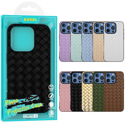 For iPhone 16 Pro Case Woven Texture PU Leather Coated PC+TPU Mobile Phone Cover
