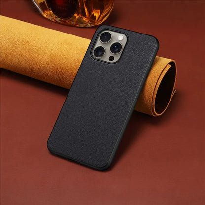 For iPhone 16 Pro Max Case Leather Coated PC+TPU Anti-Scratch Phone Cover