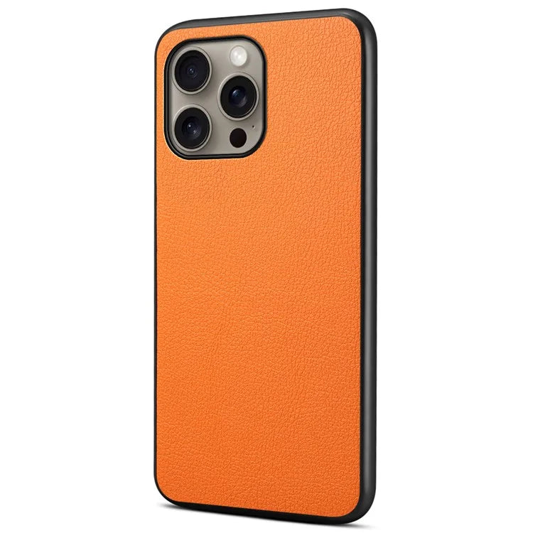 For iPhone 16 Pro Max Case Leather Coated PC+TPU Anti-Scratch Phone Cover