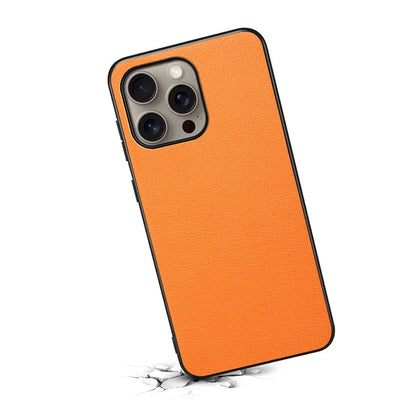 For iPhone 16 Pro Max Case Leather Coated PC+TPU Anti-Scratch Phone Cover