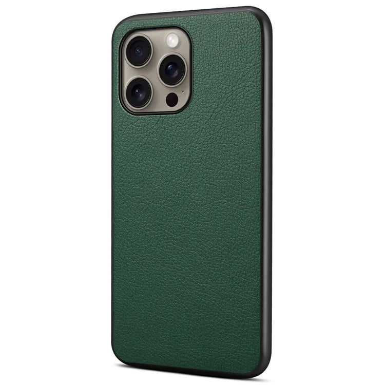 For iPhone 16 Pro Max Case Leather Coated PC+TPU Anti-Scratch Phone Cover