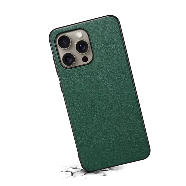 For iPhone 16 Pro Max Case Leather Coated PC+TPU Anti-Scratch Phone Cover