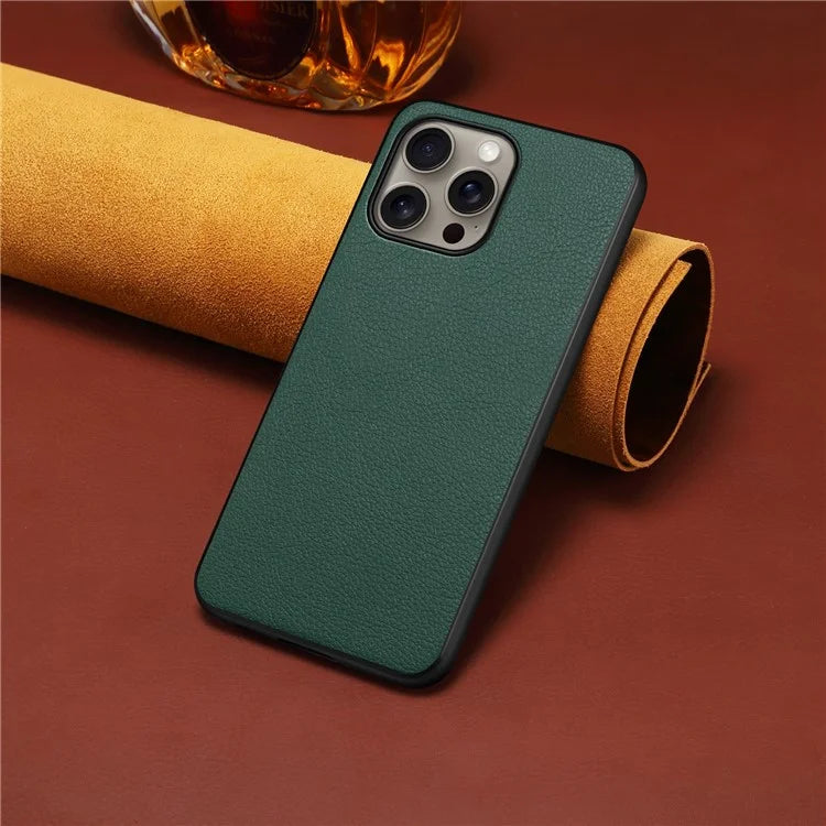 For iPhone 16 Pro Max Case Leather Coated PC+TPU Anti-Scratch Phone Cover