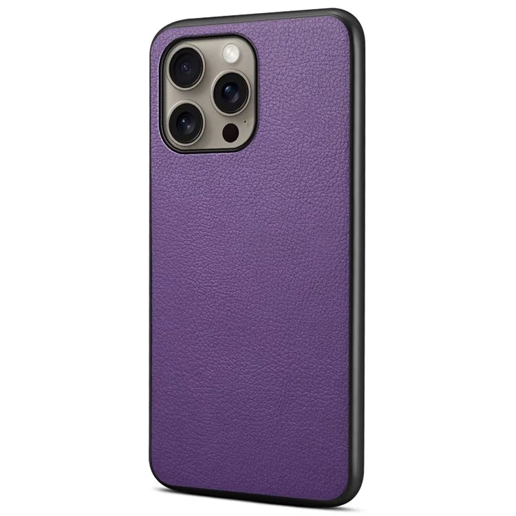 For iPhone 16 Pro Max Case Leather Coated PC+TPU Anti-Scratch Phone Cover