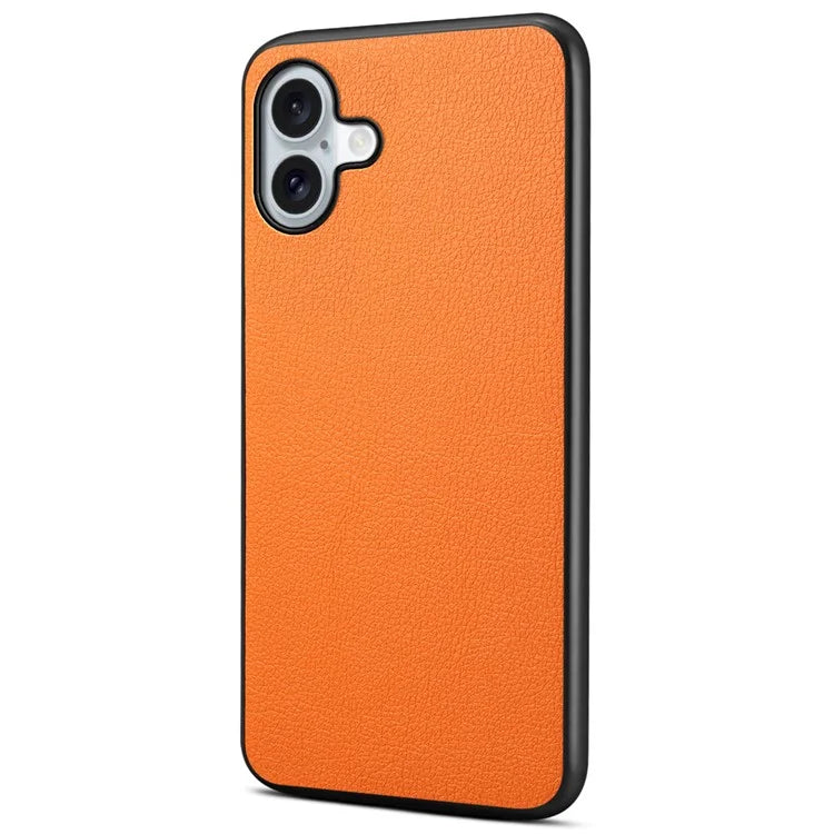 For iPhone 16 Plus Case Leather Coated PC+TPU Anti-Scratch Phone Cover