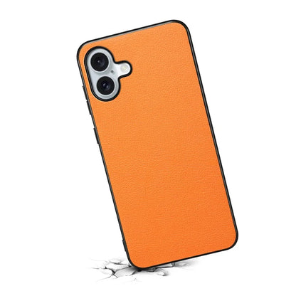 For iPhone 16 Plus Case Leather Coated PC+TPU Anti-Scratch Phone Cover
